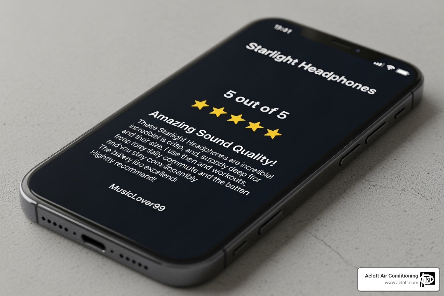 Image of a 5-star review on a phone screen - honest HVAC services