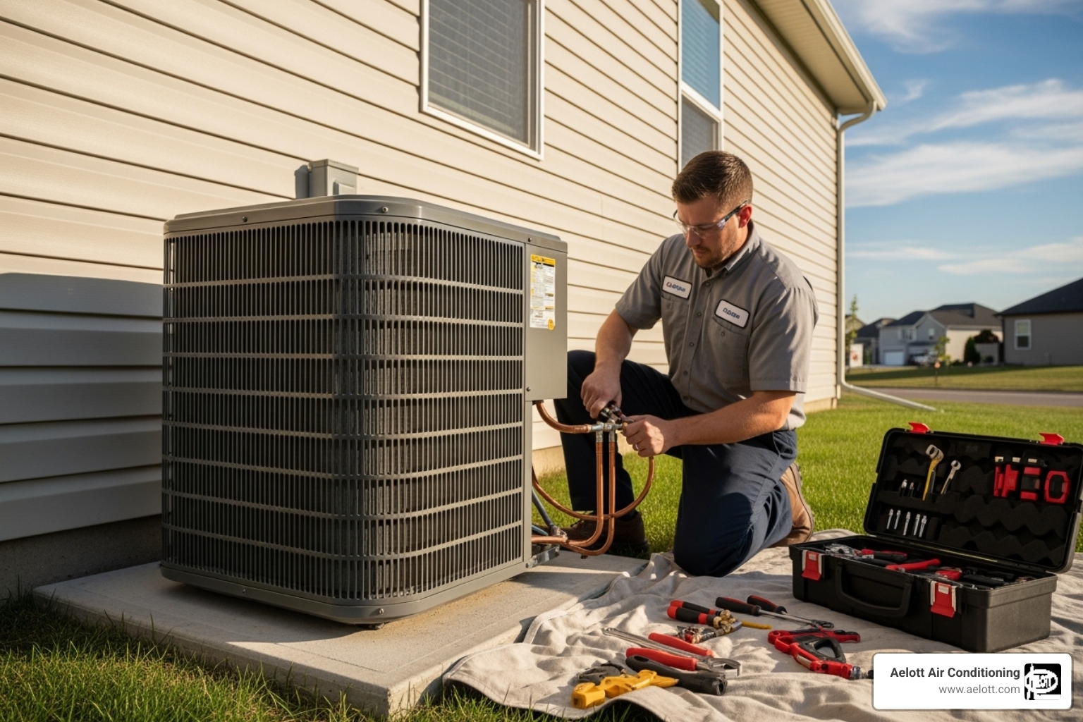 professional technician installing new AC unit - ac replacement vista ca professional technician installing new AC unit - ac replacement vista ca