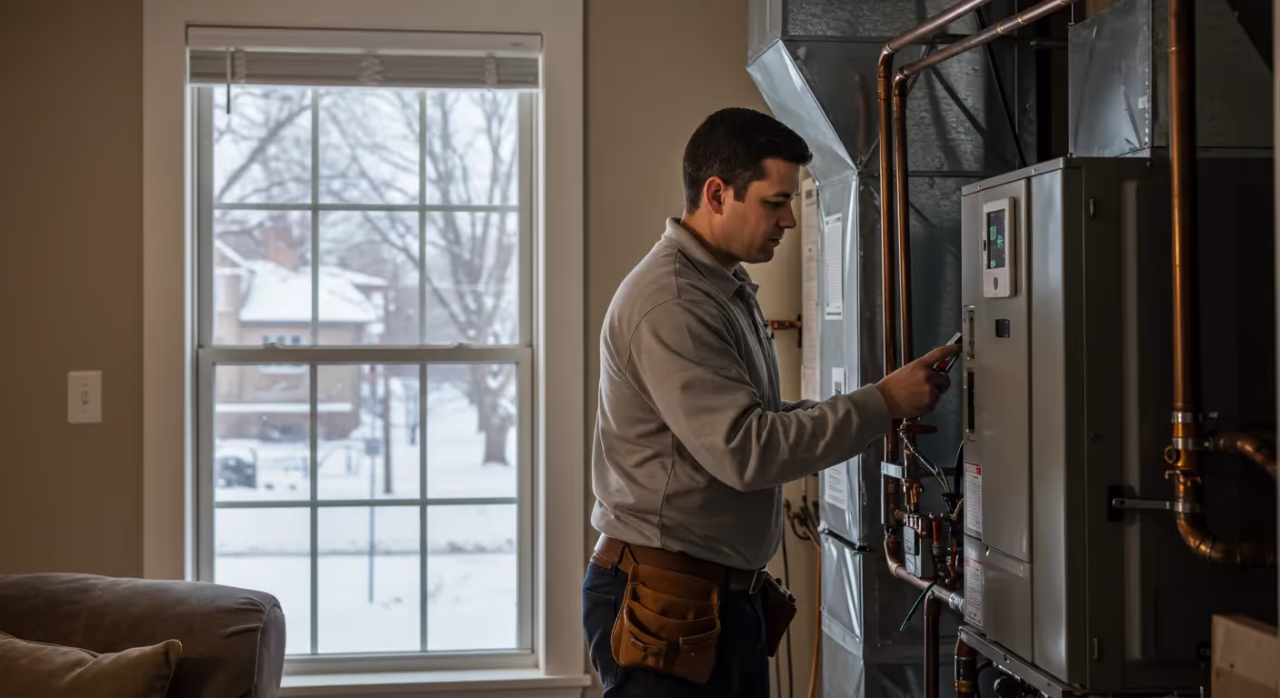 Man servicing indoor furnace