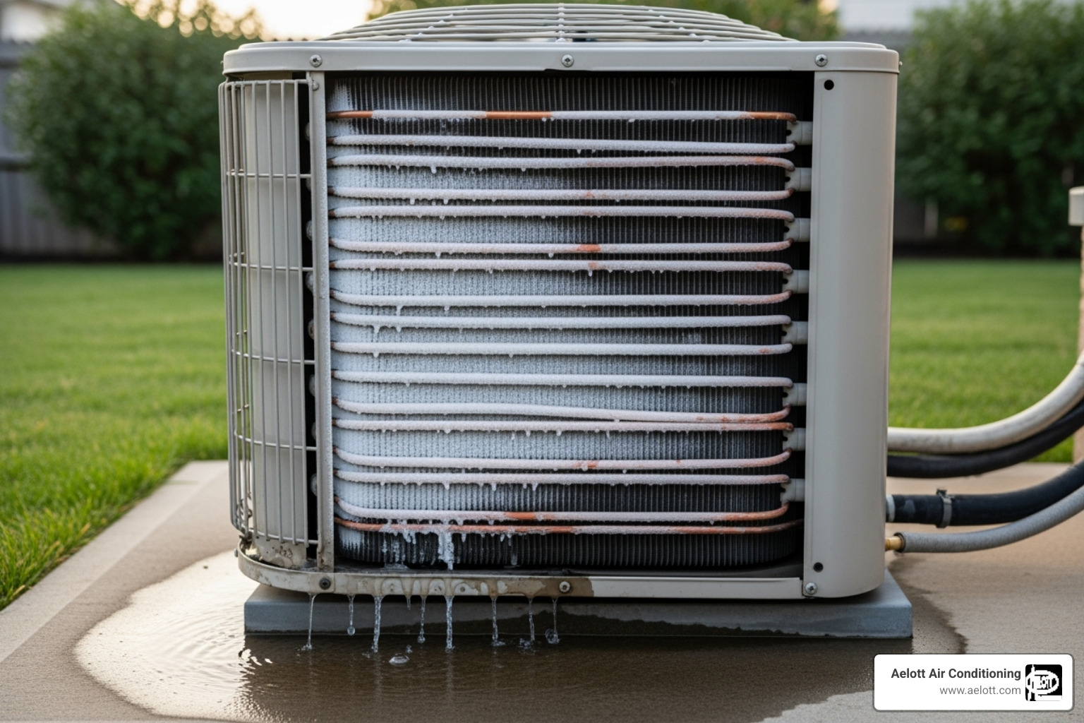 AC unit with a visible issue like a leak or frost - Air conditioning repair Escondido