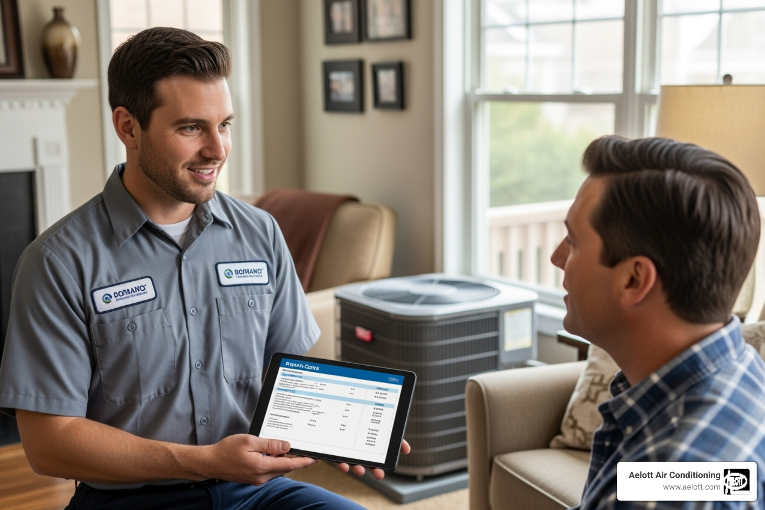 technician providing a transparent quote to a homeowner - Air conditioning repair Escondido