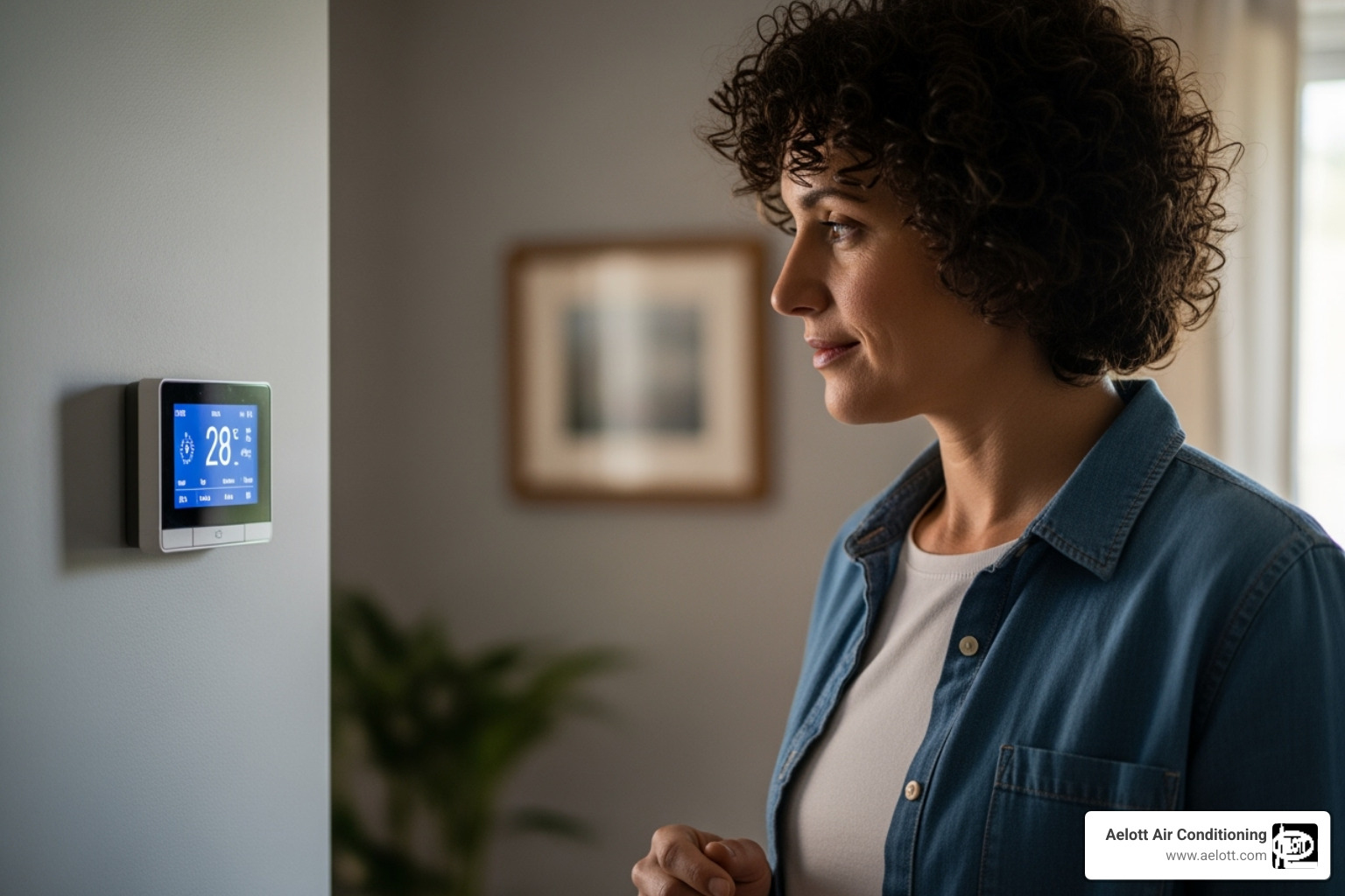 A homeowner safely looking at a thermostat - emergency ac service