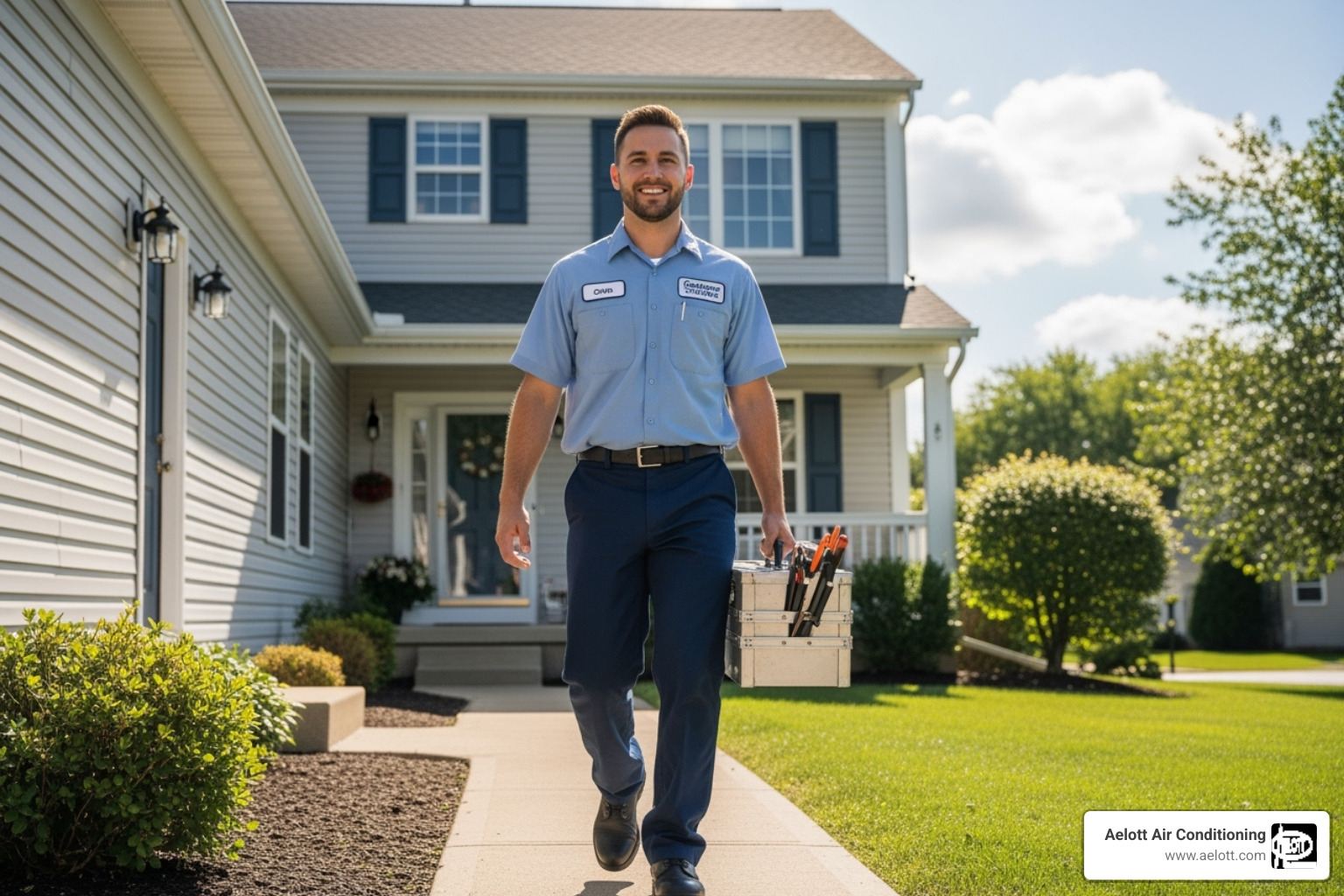 A friendly, professional technician arriving at a home - emergency ac service