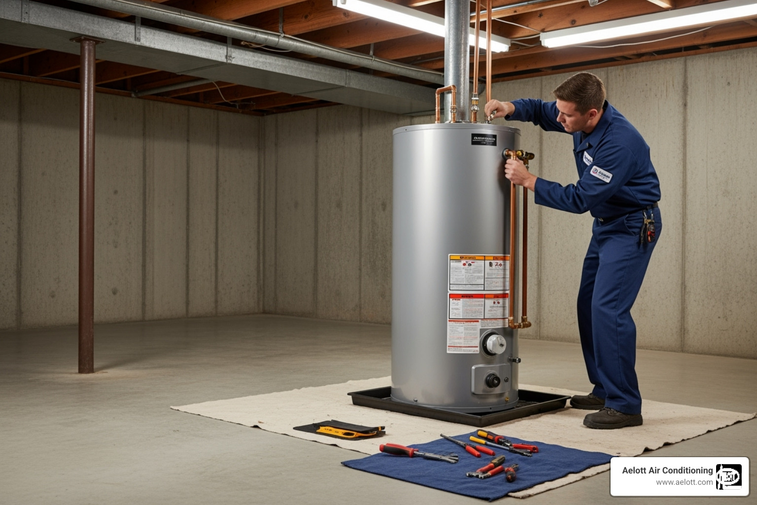 uniformed technician safely installing a new water heater - water heater installation escondido uniformed technician safely installing a new water heater - water heater installation escondido