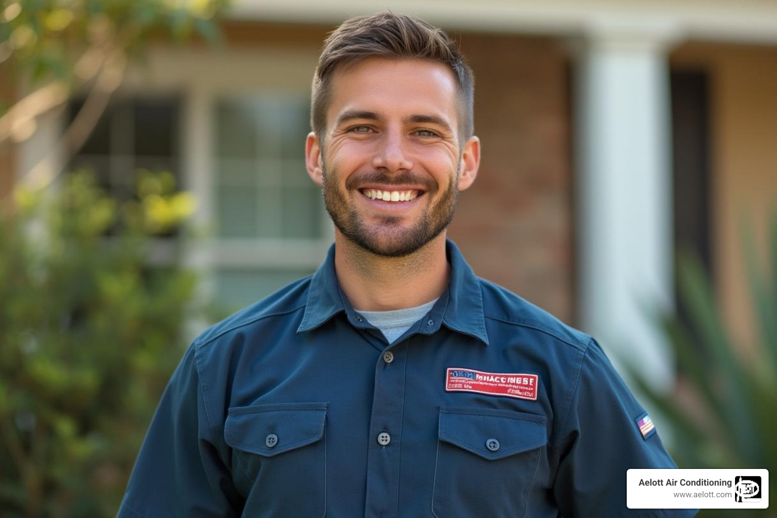 friendly technician with the company logo - ac repair escondido