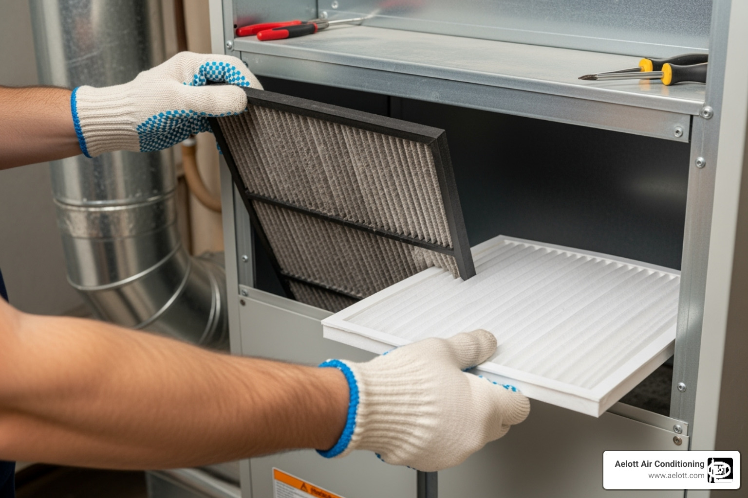 homeowner replacing a dirty air filter - ac repair escondido