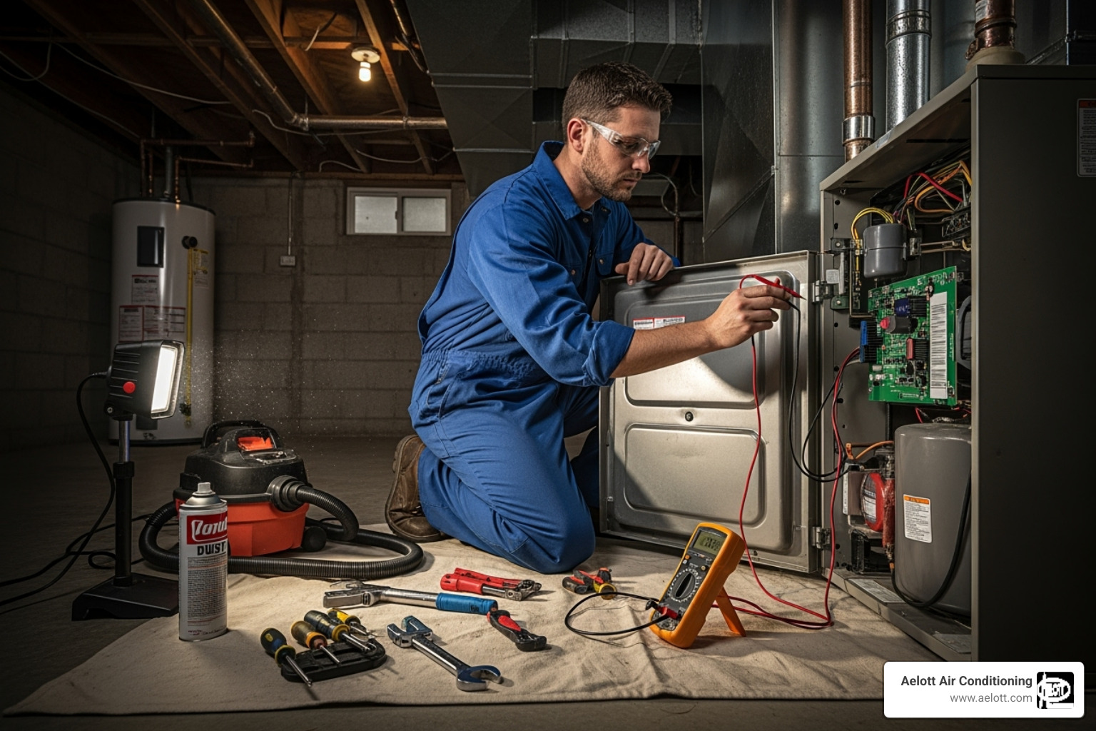 technician performing a furnace tune-up - furnace repair oceanside ca