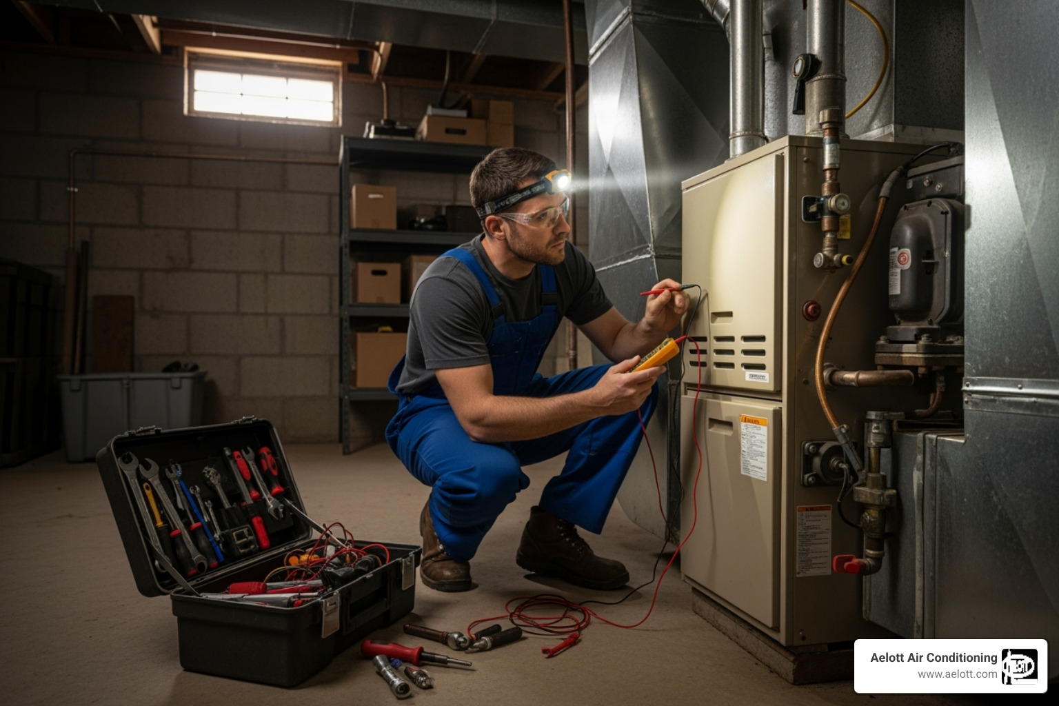 Professional technician working on a furnace - furnace not turning on