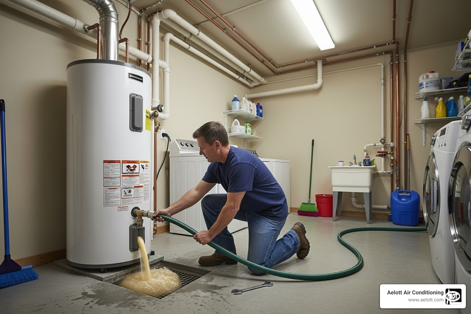 a homeowner flushing a water heater tank - hot water heater repair a homeowner flushing a water heater tank - hot water heater repair