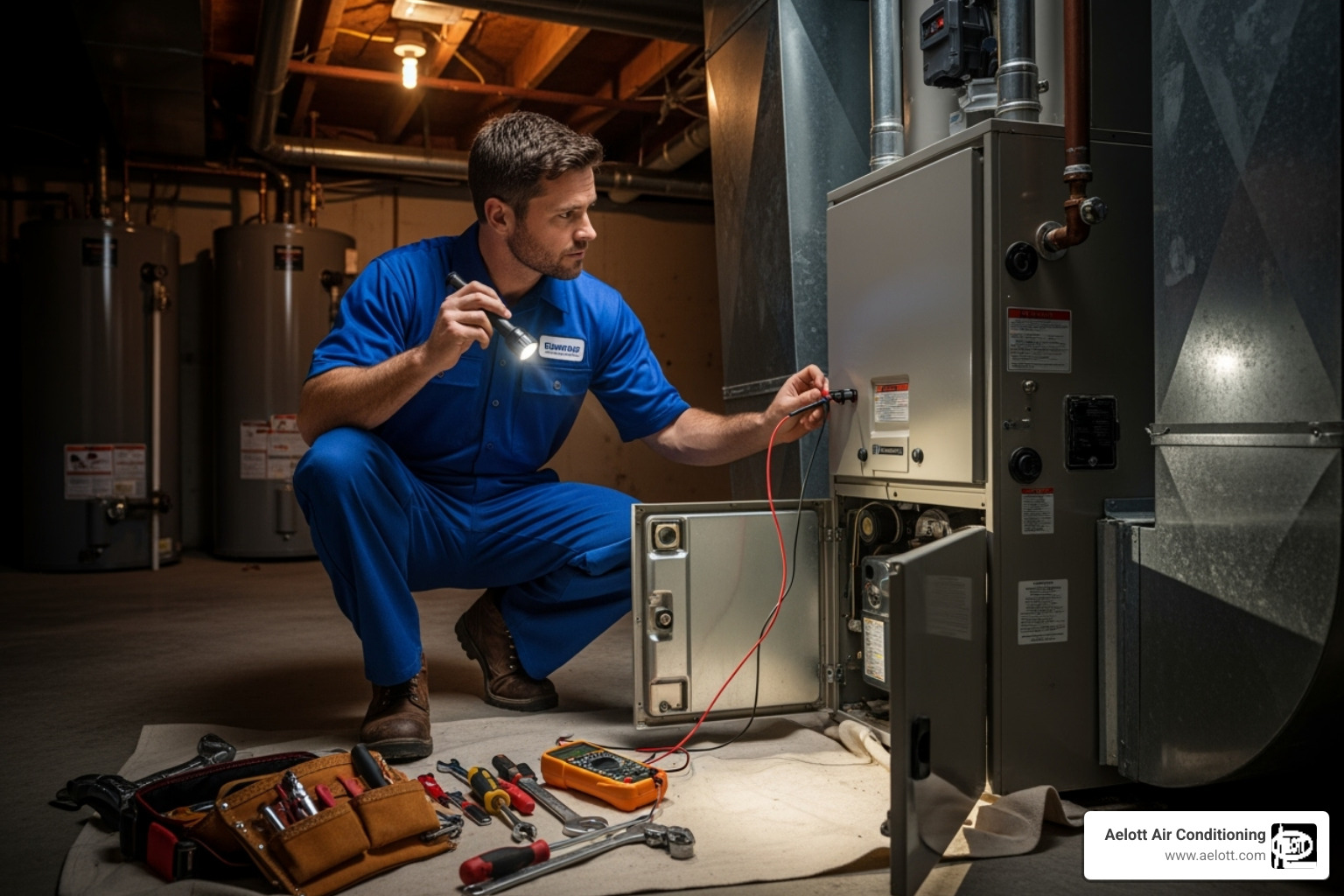 a technician performing a furnace repair - furnace repair San Diego a technician performing a furnace repair - furnace repair San Diego