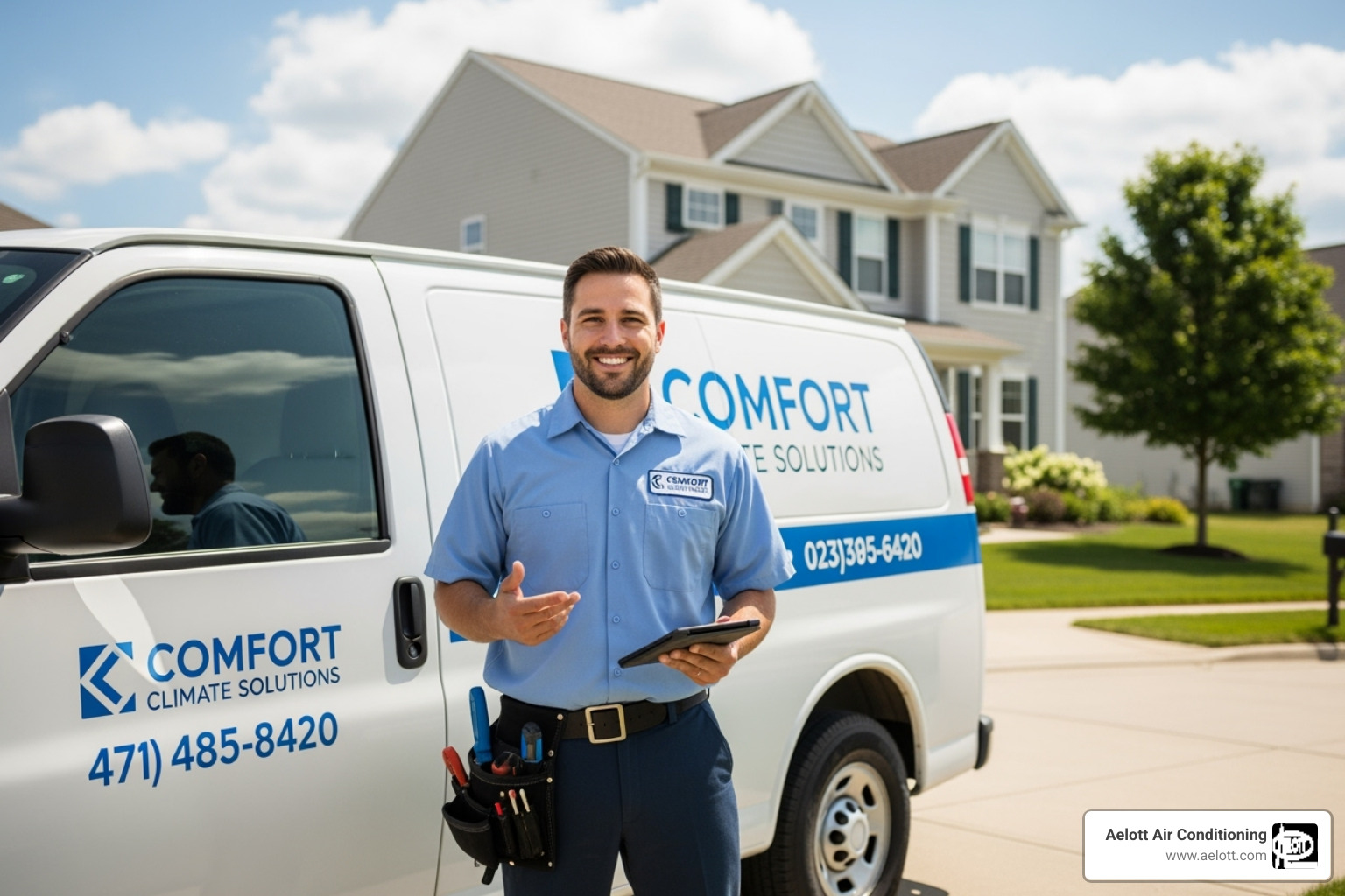 a friendly, professional HVAC technician with a van - furnace repair San Diego a friendly, professional HVAC technician with a van - furnace repair San Diego