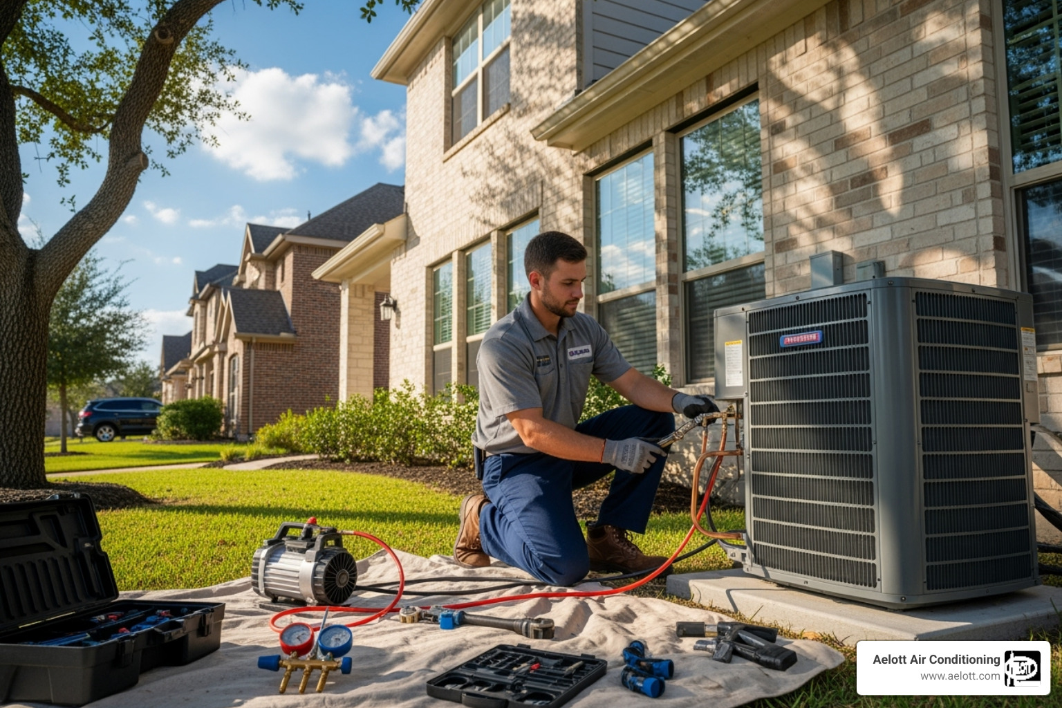 professional technician installing a new AC system - AC replacement Escondido