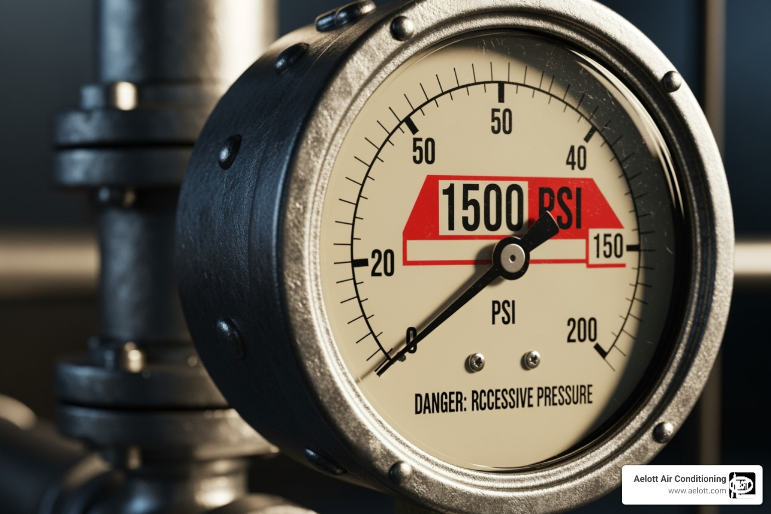 Pressure gauge showing dangerously high PSI - water heater expansion tank