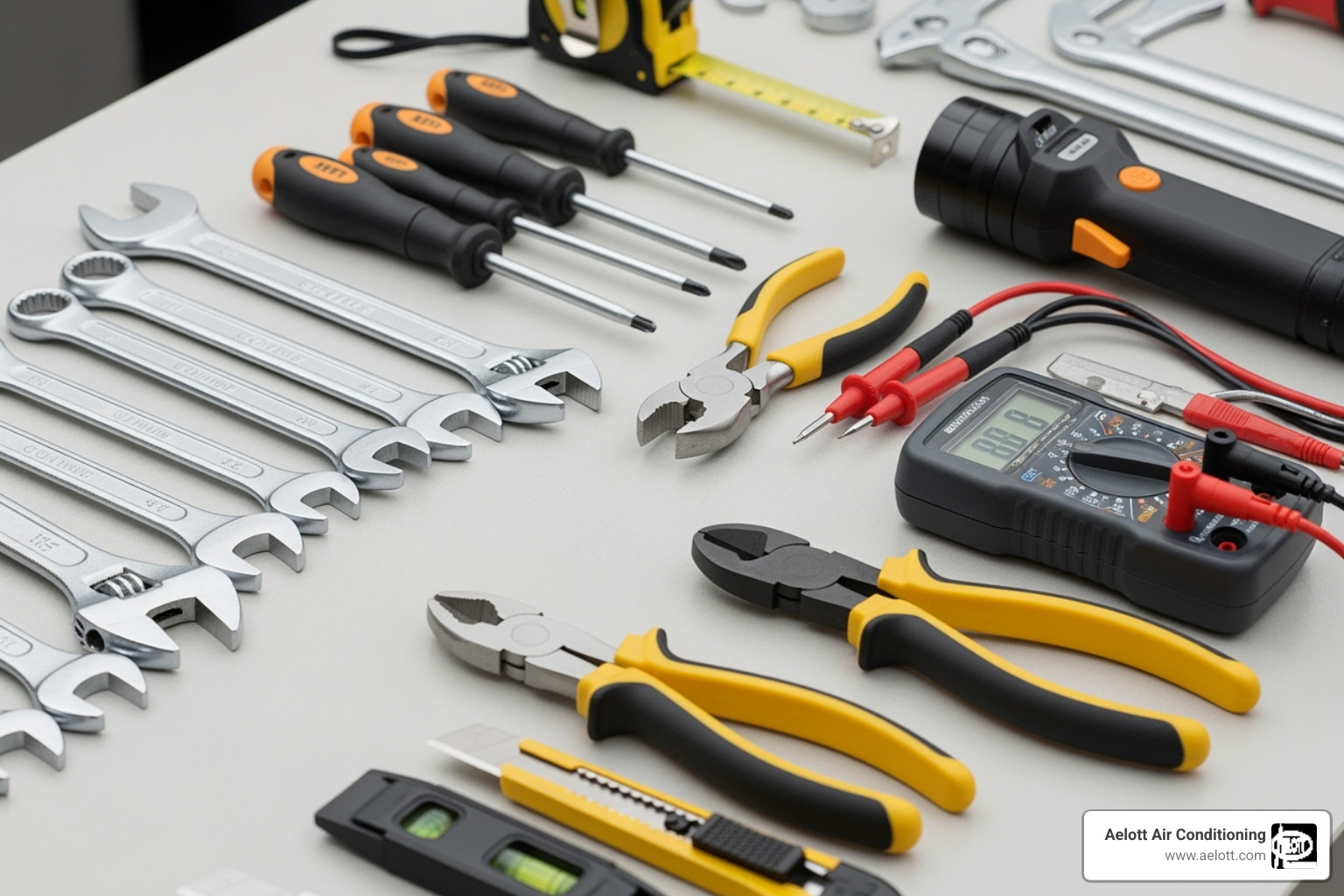 HVAC technician's toolkit laid out neatly - home furnace installation