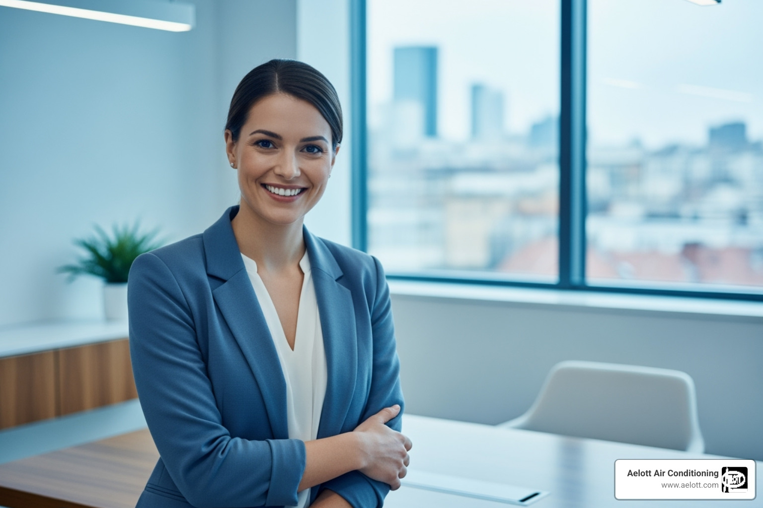 happy business owner in a cool comfortable office - commercial ac maintenance rancho bernardo ca