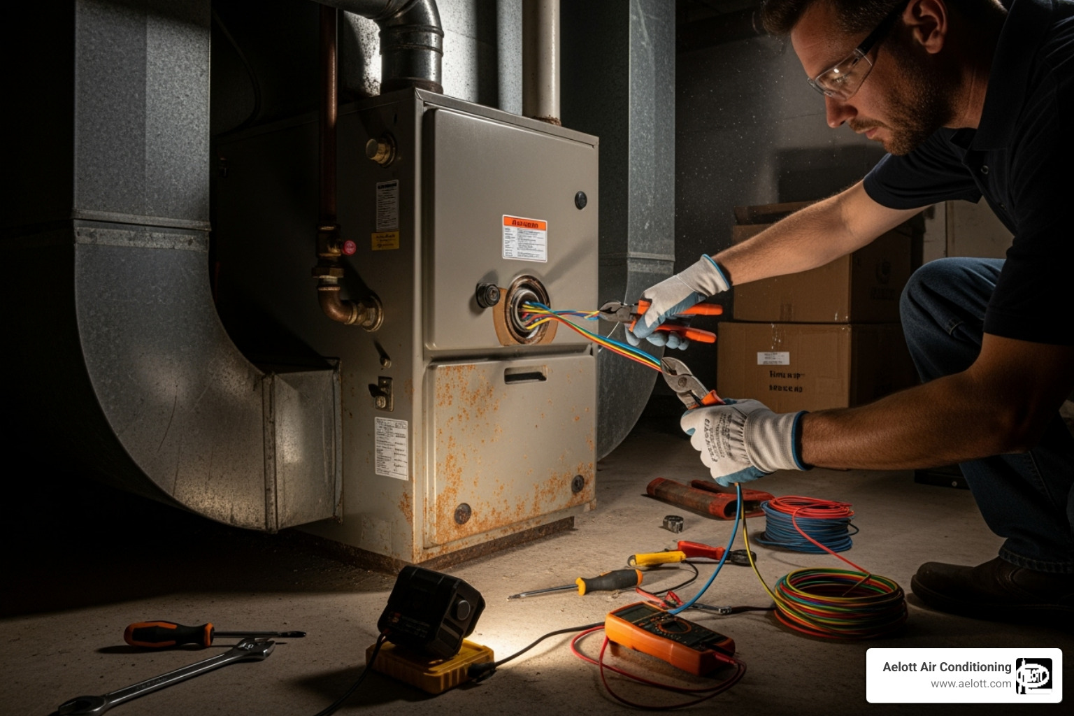 technician safely disconnecting an old furnace - complete furnace installation