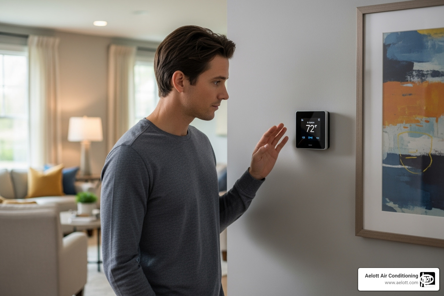 homeowner looking at their thermostat - electric furnace installation