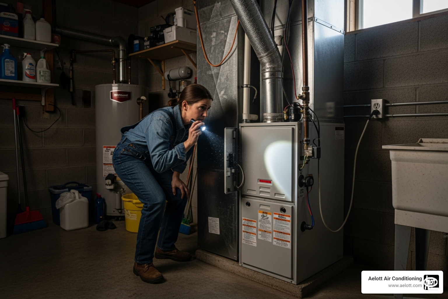 homeowner looking concerned at their furnace - heater repair oceanside ca