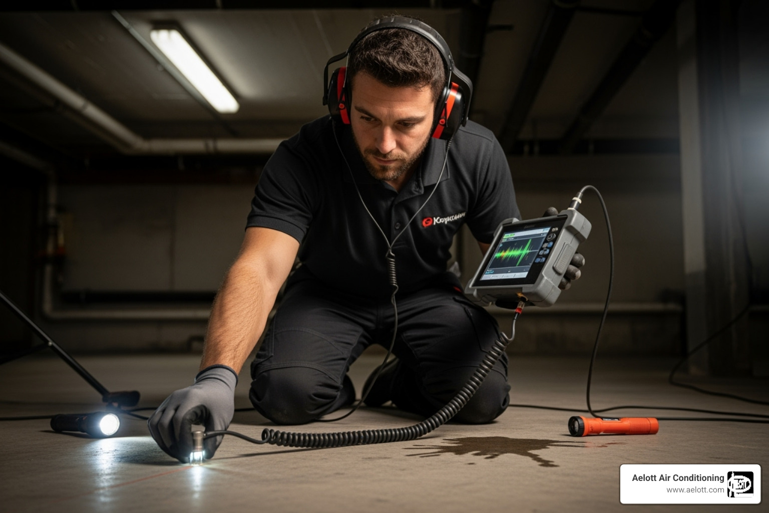professional technician using acoustic leak detection equipment - plumbing leak test rancho santa fe ca