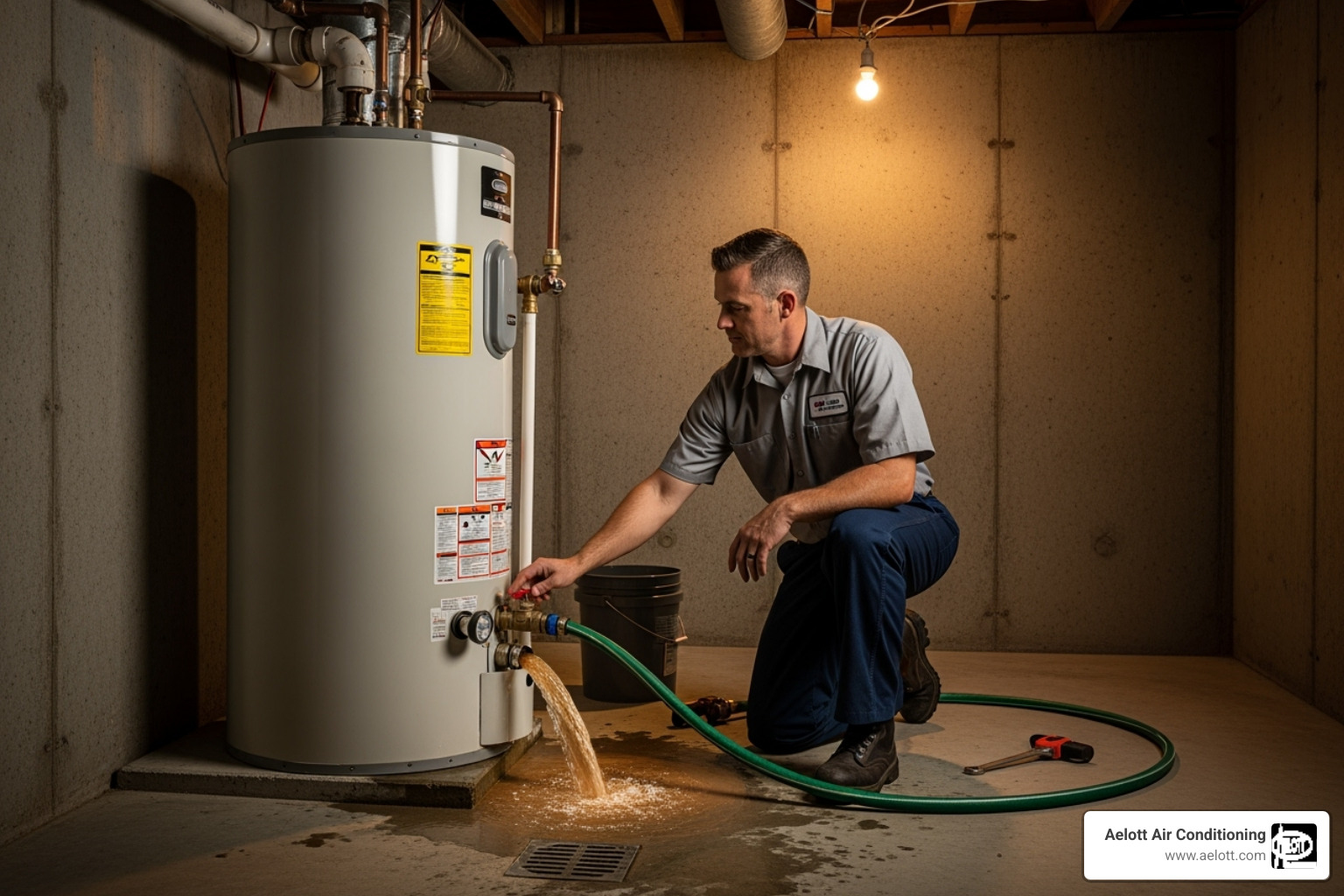 technician flushing a water heater tank - water heater repair carlsbad ca