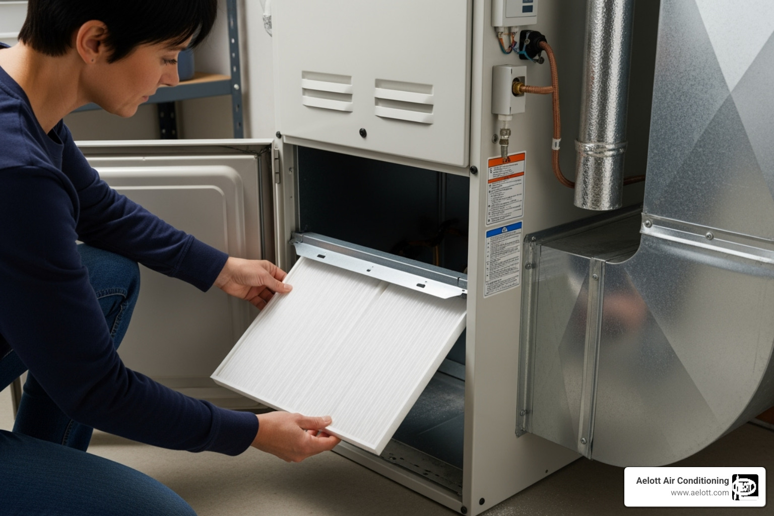 homeowner changing a clean air filter - HVAC system inspection