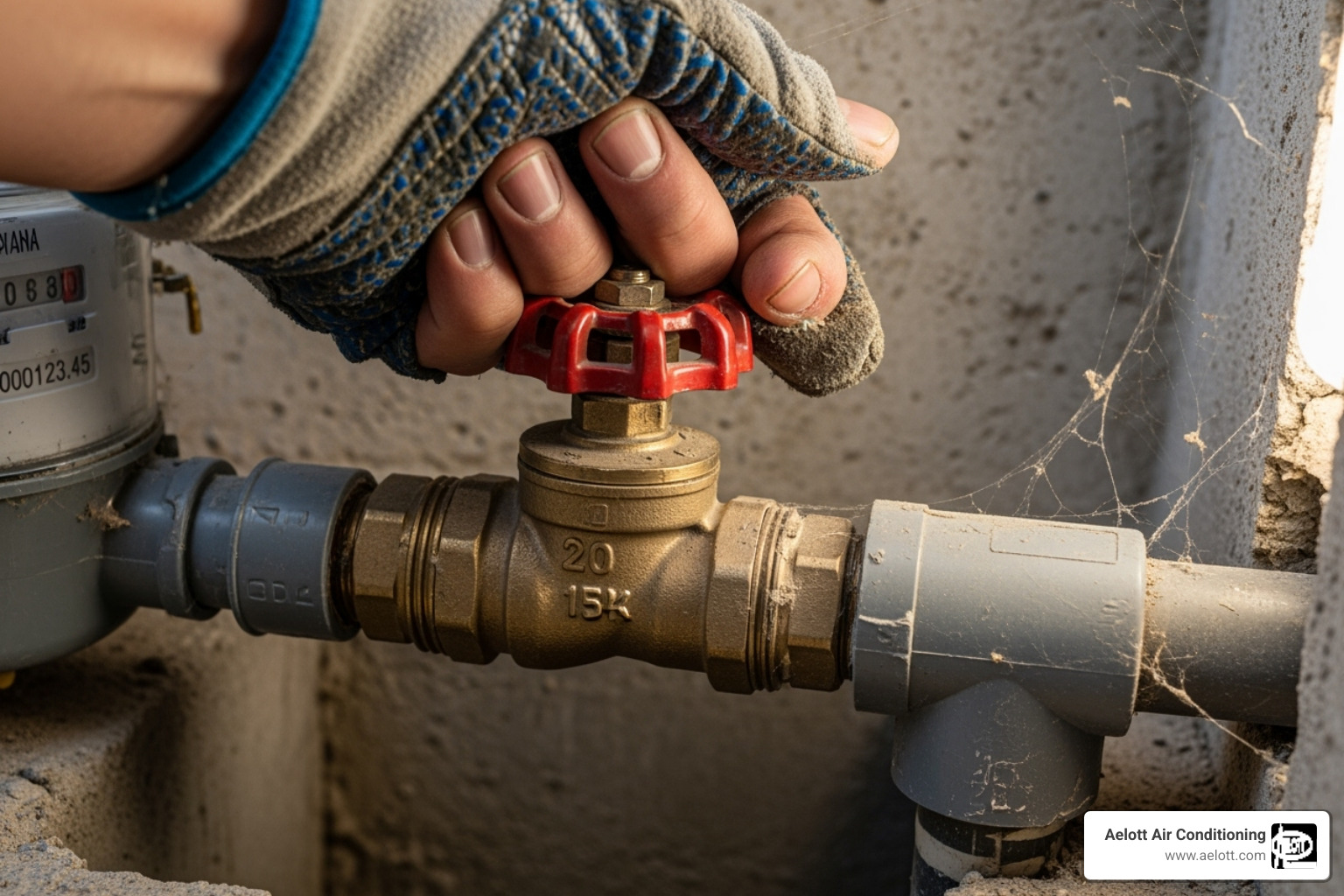 Hand shutting off main water valve - burst pipe emergency poway ca Hand shutting off main water valve - burst pipe emergency poway ca