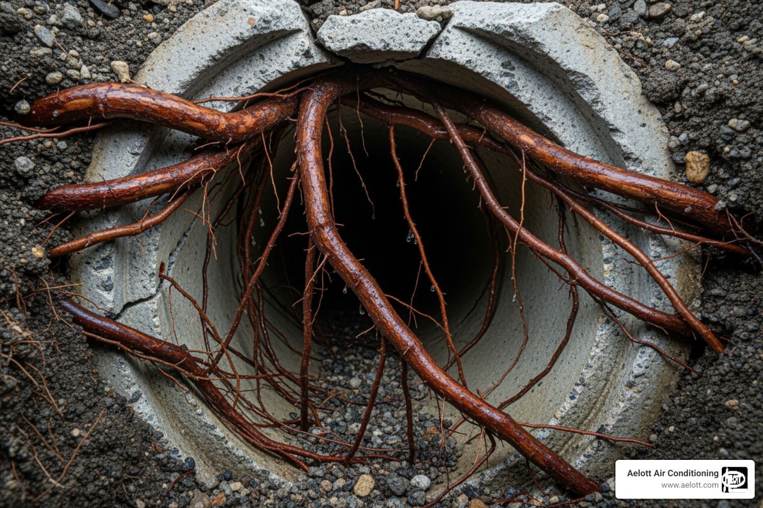 of tree roots growing into a sewer pipe - business sewer repair del mar ca