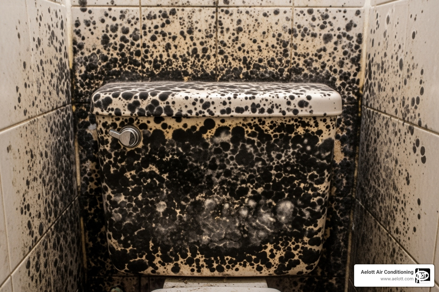 Image of severe mold growth on a wall behind a bathroom fixture. - bathroom leak detection poway ca