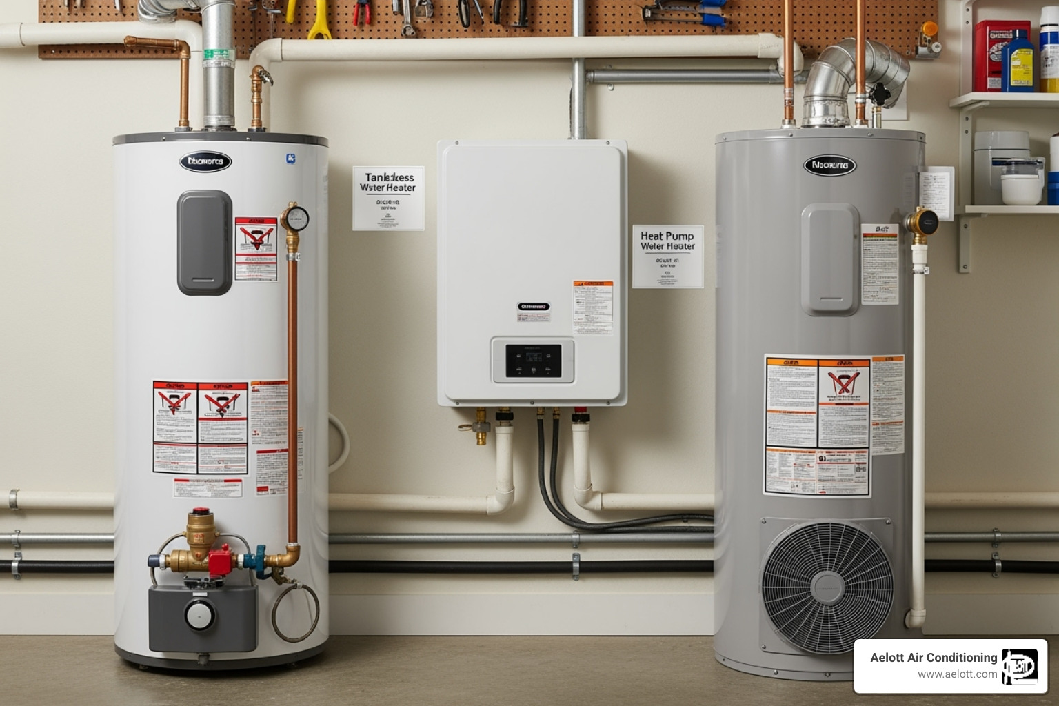 three different water heater types - install new water heater del mar ca