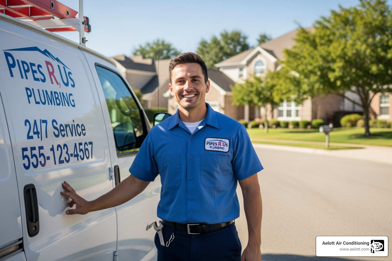 of a professional, friendly plumber with a van - commercial drain cleaning poway ca