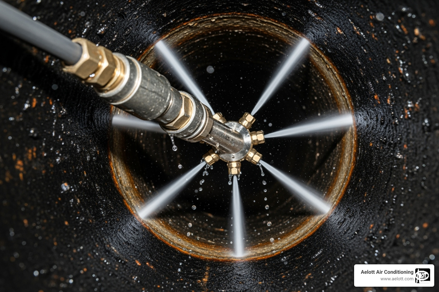 of a hydro-jetting nozzle in action - commercial drain cleaning poway ca