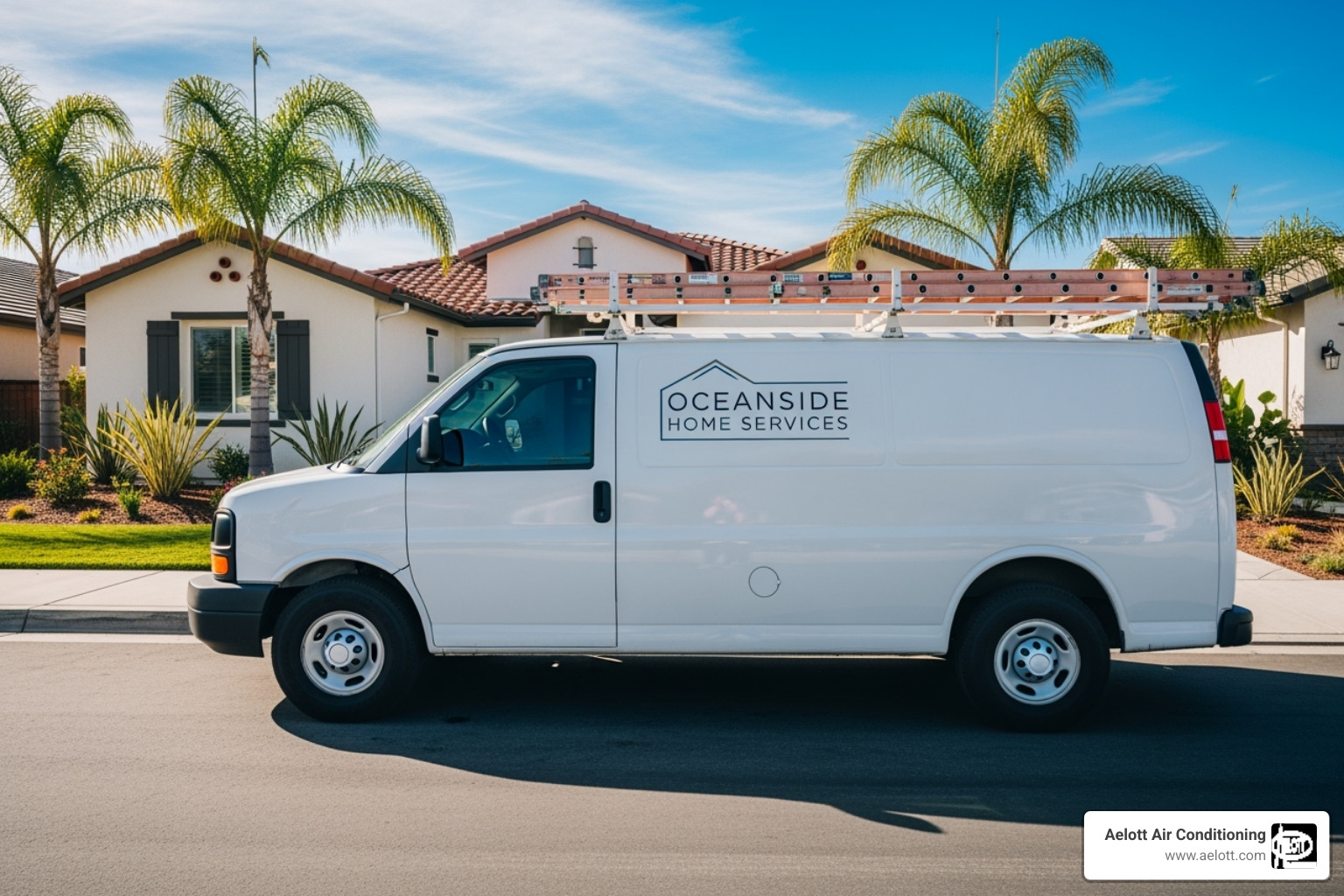 Aelott Air Conditioning service van - water heater installation Oceanside
