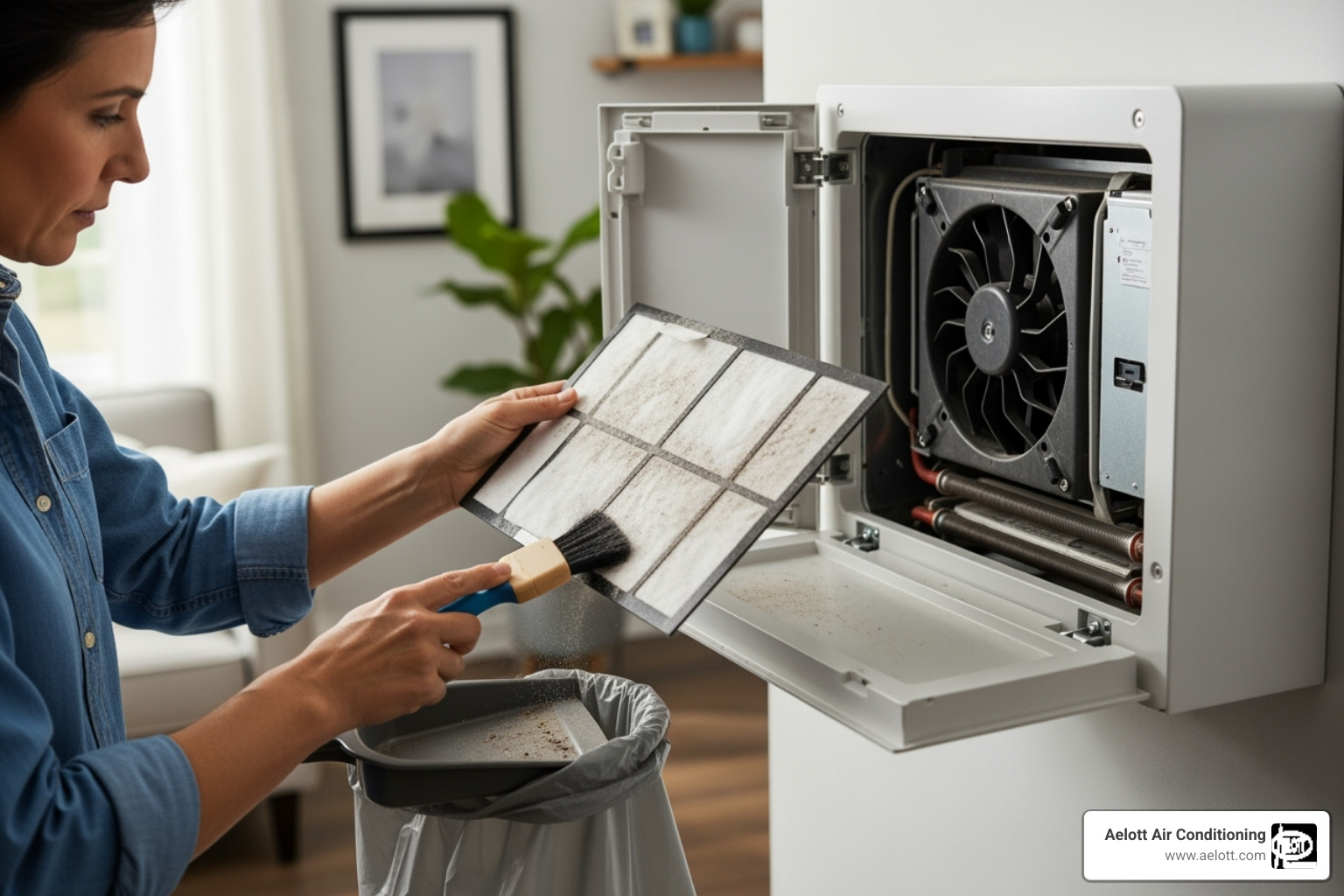 Homeowner cleaning a mini-split air filter - Mini split repair