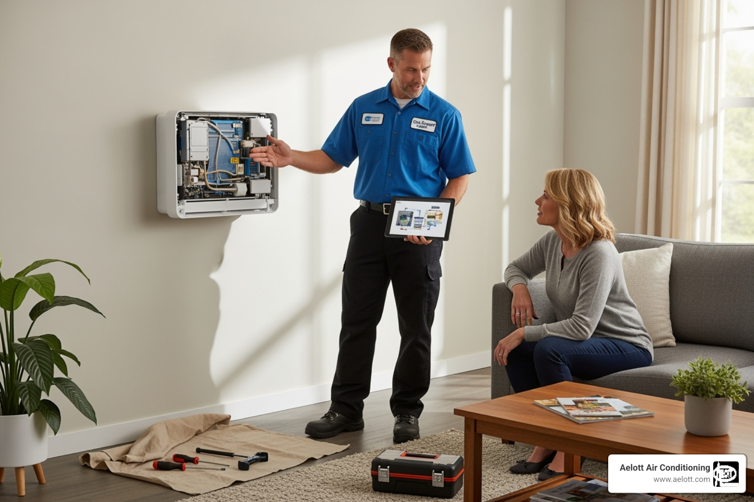 Technician explaining options to a homeowner - Mini split repair