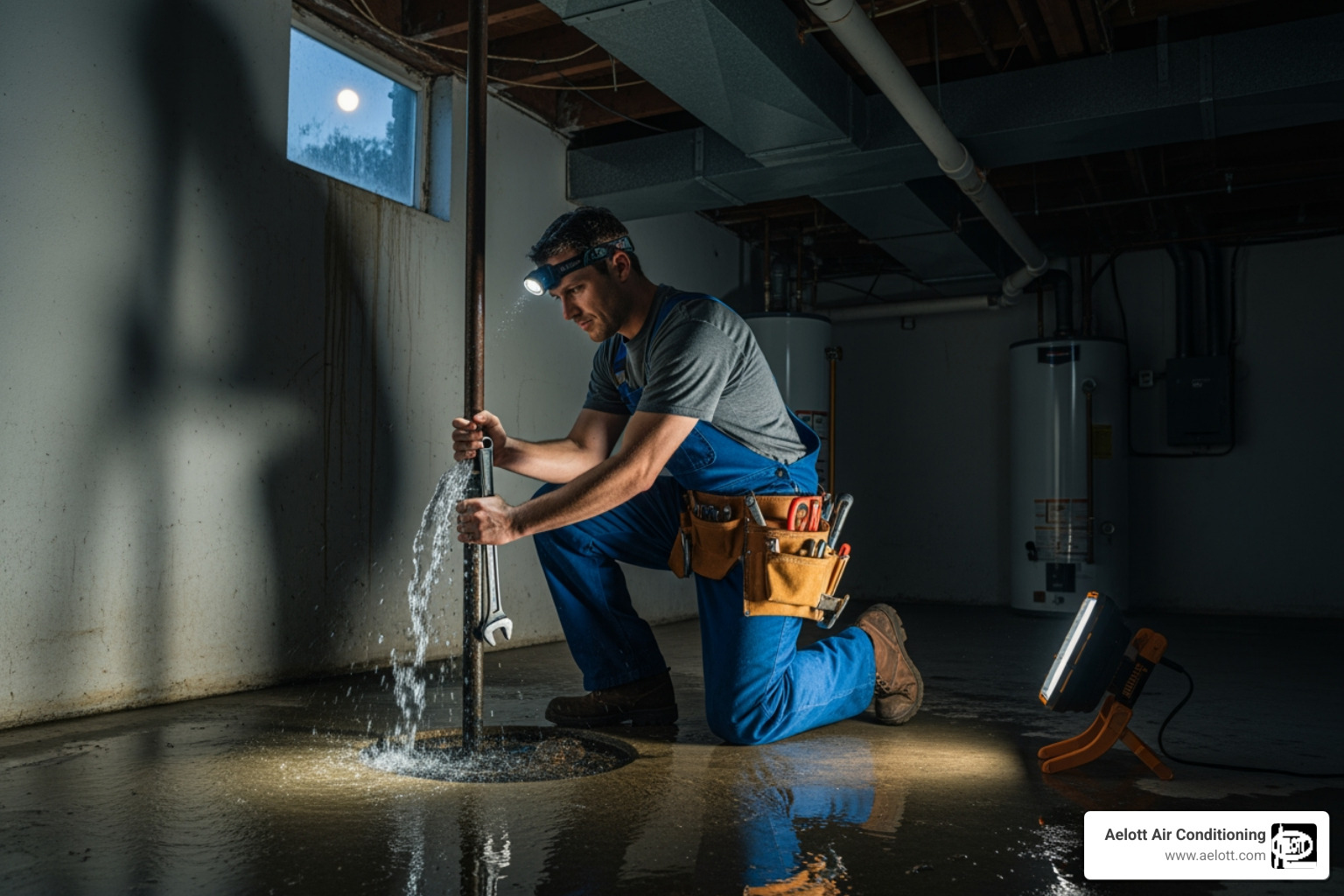 Infographic showing emergency plumbing response steps: 1. Identify the emergency (burst pipe, sewage backup, no water), 2. Shut off main water valve, 3. Call 24-hour plumber, 4. Clear the area and document damage, 5. Professional arrives and assesses, 6. Immediate repair or containment - 24 hour residential plumber in solana beach, ca