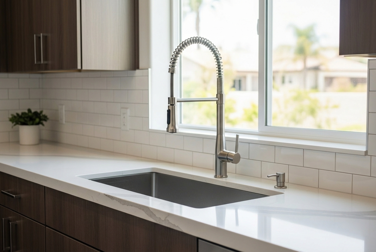 modern kitchen faucet in a miramar home - residential plumber miramar ca