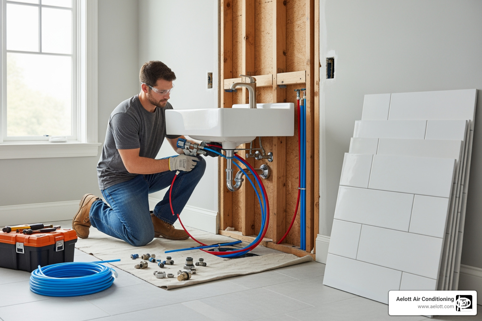 Infographic showing the plumbing remodel process: Phase 1 Planning and Design with fixture selection and layout, Phase 2 Demolition and Rough-In showing pipe rerouting and water line installation, Phase 3 Fixture Installation and Testing with final connections and leak checks, resulting in increased home value, improved functionality, and water efficiency - plumbing remodel vista ca